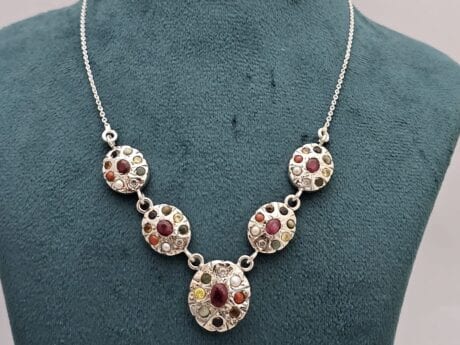 Gem Harmony Navratan Silver Necklace in 925 Silver