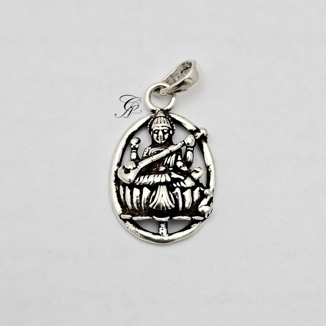 Saraswati Antique Silver Pendant in 925 Silver