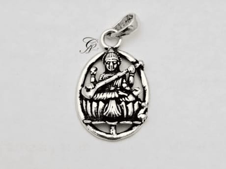 Saraswati Antique Silver Pendant in 925 Silver