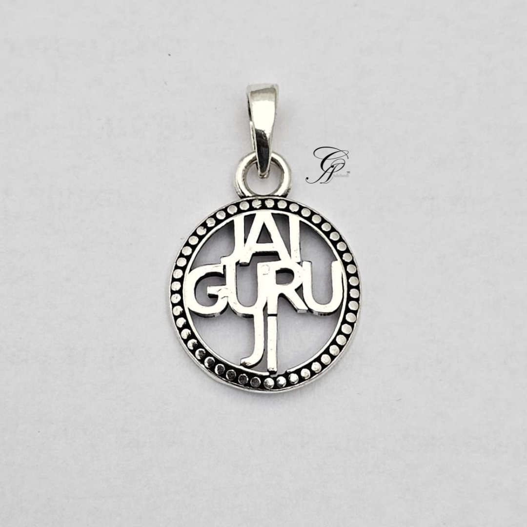 Solid Silver "Jai Guru Ji" Text Pendant in 925 Silver