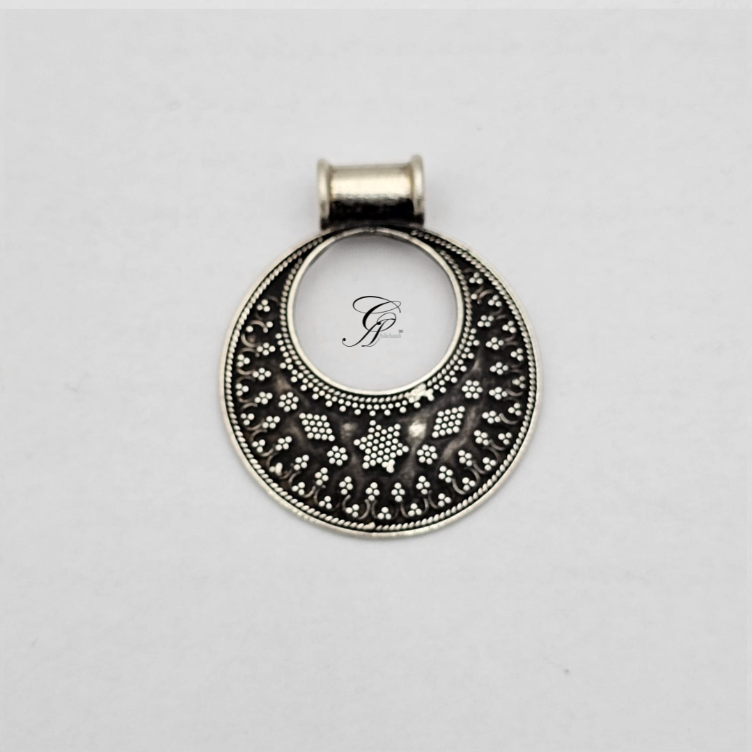 Lunar Radiance Antique Silver Rava Work Pendant in 925 Silver