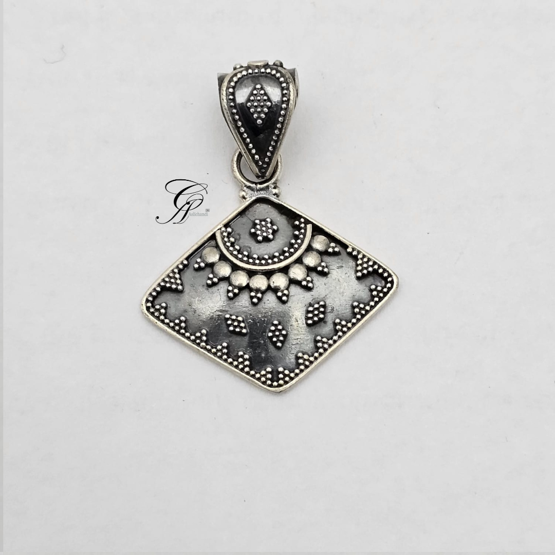 RoyalRhomb Antique Silver Rava Work Pendant in 925 Silver