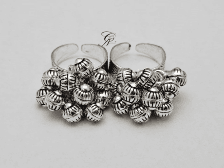 Chitai Ghungru Antique Adjustable Toe Ring in 925 Silver