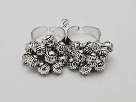 Chitai Ghungru Antique Adjustable Toe Ring in 925 Silver