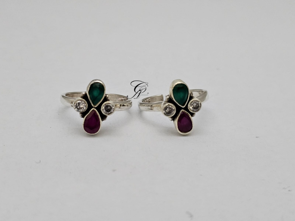 Gemstone Fusion Adjustable Toe Ring in 925 Silver