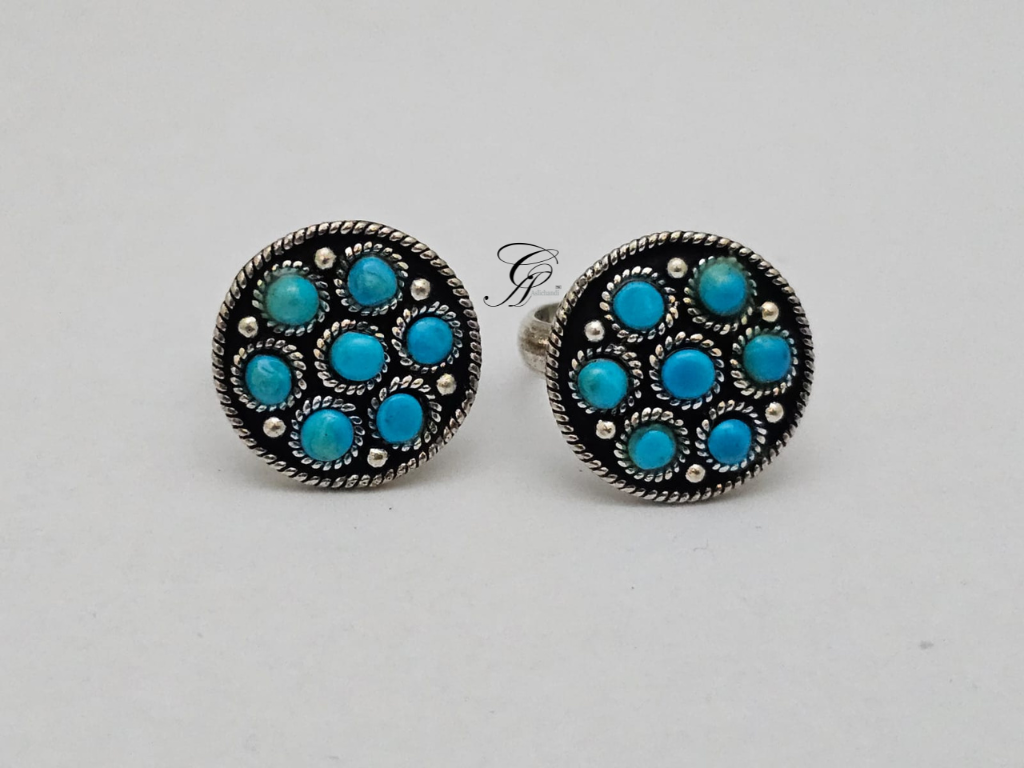 Turquoise Circle Adjustable Toe Ring in 925 Silver