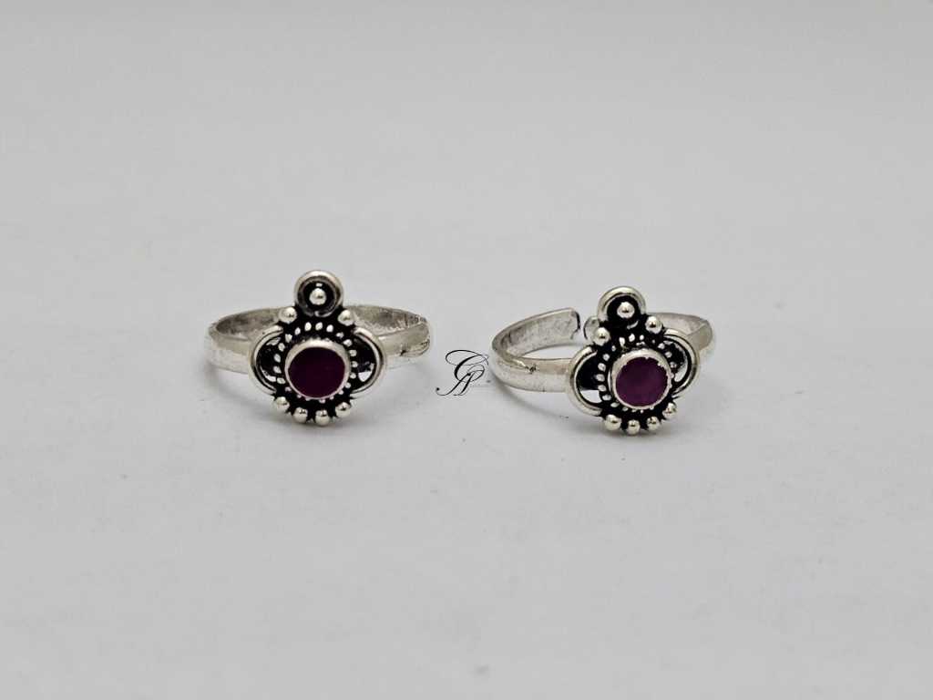 Pink Ruby Glow Sterling Silver Adjustable Toe Ring in 925 Silver