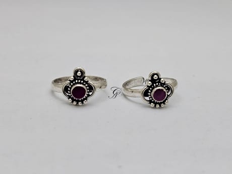 Pink Ruby Glow Sterling Silver Adjustable Toe Ring in 925 Silver