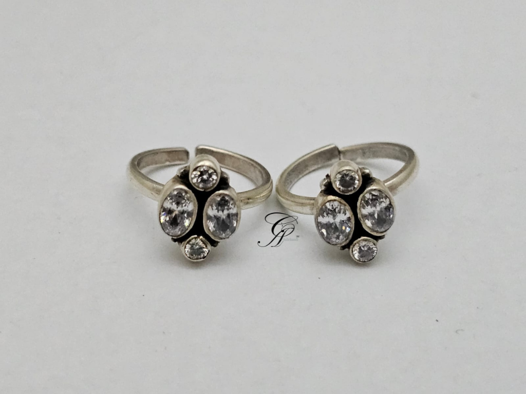 Silver Sparkle Sterling Silver CZ Adjustable Toe Ring in 925 Silver