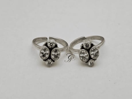 Silver Sparkle Sterling Silver CZ Adjustable Toe Ring in 925 Silver