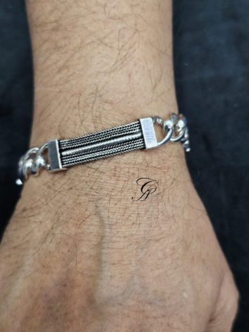 FoxSnakeCurb Sterling Silver Gents Bracelet in 925 Silver