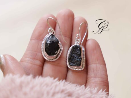 Black Quartz Hook 92.5 Silver Earrings